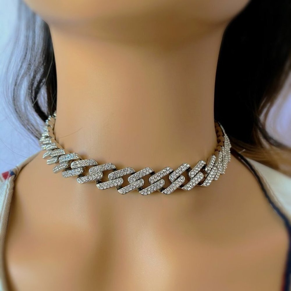 14mm Women Diamond Choker Iced Out Miami Cuban